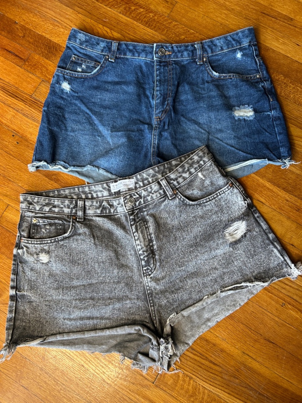 Primark Two-Pack Distressed Denim Shorts in Blue and Gray